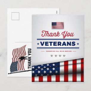 Postal Festiva Día de los Caídos Bandera Americana Gracias Vetera