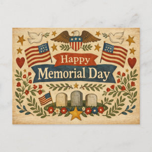 Postal Festiva Día de los Caídos Folk Art Americana