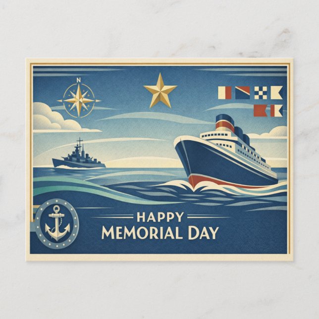 Postal Festiva Día de los Caídos Moderno Azul Náutico (Anverso)