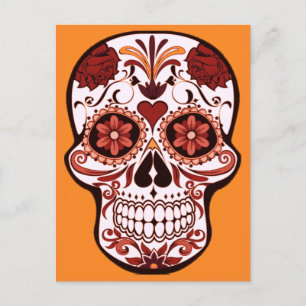 Postal Festiva Día de Muertos Arte de Calavera de Azúcar Floral N