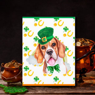 Postal Festiva Día de San Patricio del perro Beagle