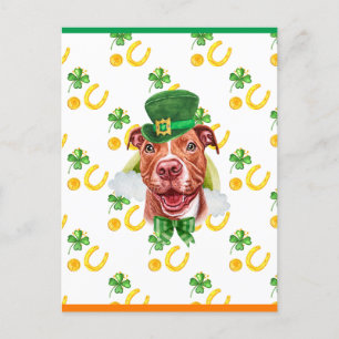 Postal Festiva Día de San Patricio divertido Pitbull Shamrock