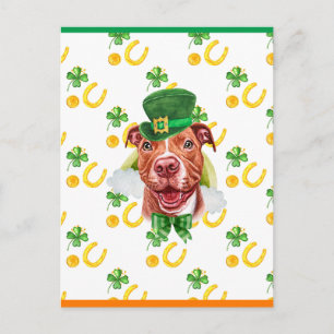 Postal Festiva Día de San Patricio divertido Pitbull Shamrock