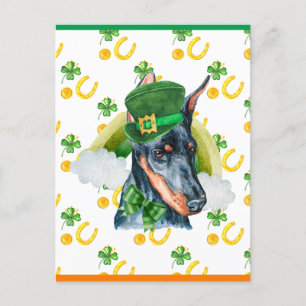 Postal Festiva Día de San Patricio Doberman Shamrock