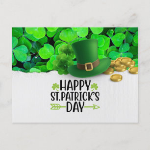 Postal Festiva Día de San Patricio Feliz con Trébol 