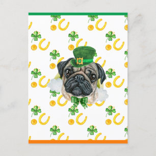 Postal Festiva Día de San Patricio Pug Shamrock
