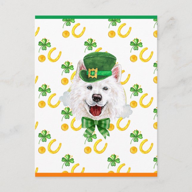Postal Festiva Día de San Patricio Samoyed Shamrock (Anverso)