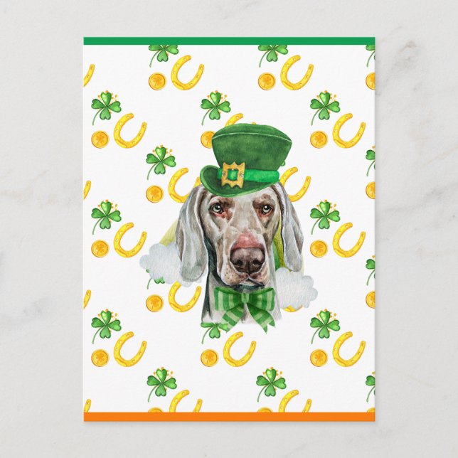 Postal Festiva Día de San Patricio Weimaraner Shamrock (Anverso)