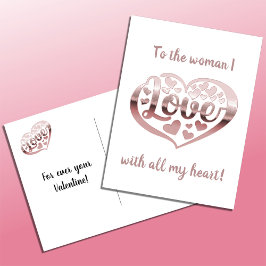 Postal Festiva Día de San Valentín amor corazón rosa metálico oro