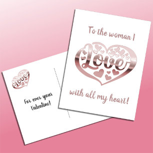 Postal Festiva Día de San Valentín amor corazón rosa metálico oro
