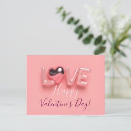 POSTAL FESTIVA  DÍA DE SAN VALENTÍN CORAZÓN ROSA MODERNO 
