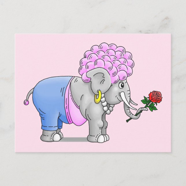 Postal Festiva Día de San Valentín de Elefantes Románticos (Anverso)