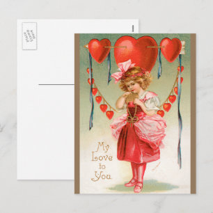 Postal Festiva Día de San Valentín de época, Chica victoriano con
