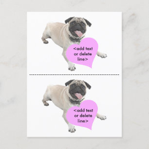Postal Festiva Día de San Valentín de Pug personalizable