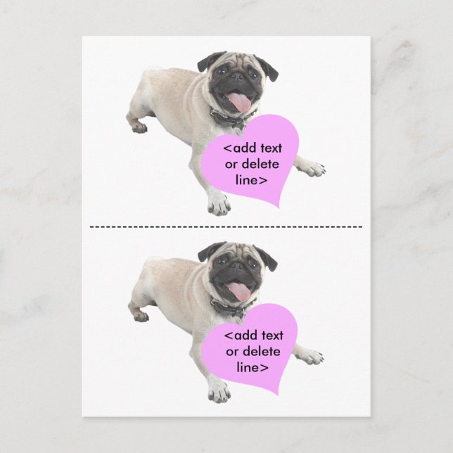 Postal Festiva Día de San Valentín de Pug personalizable (Anverso)