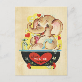 Postal Festiva Día de San Valentín Elephant Kid Animal Retro Cora