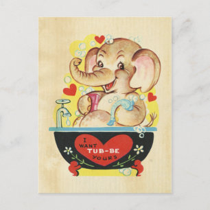 Postal Festiva día de San Valentín Elephant Kid Animal Retro Cora