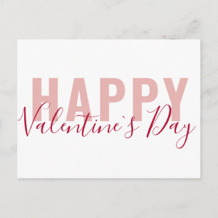 Postal Festiva Día de San Valentín Escrito Feliz en Rosa Rojo Mod