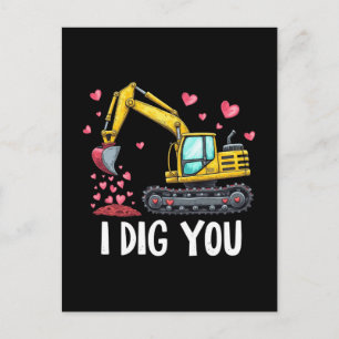 Postal Festiva Día de San Valentín Excavator Dig You Truck