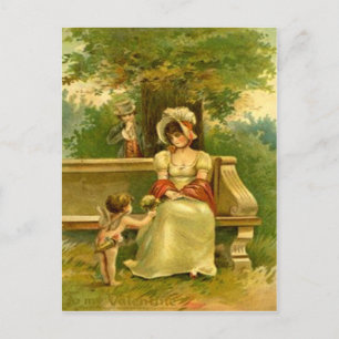 Postal Festiva Día de San Valentín Flor Mujer Cupido Victoriano A
