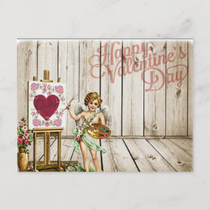 Postal Festiva Día de San Valentín Flores Vintage Cherub