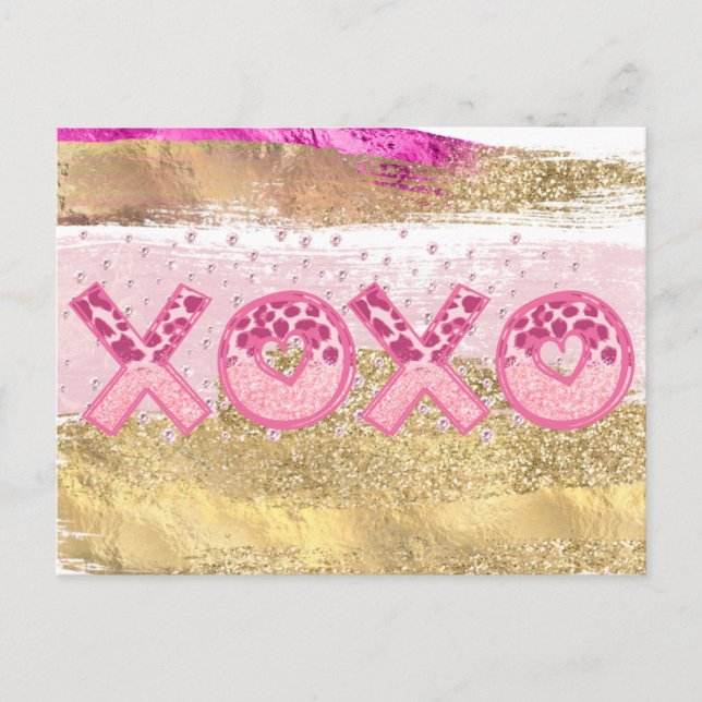 Postal Festiva Día de San Valentín Glam Purpurina Gold Pink Luxe  (Anverso)