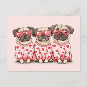 Postal Festiva Día de San Valentín Perros Pug