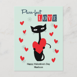 Postal Festiva Día de San Valentín Retro Mid Century Cat