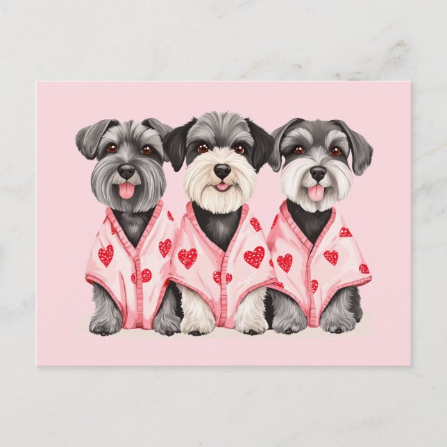 Postal Festiva Día de San Valentín Schnauzer Dogs (Anverso)