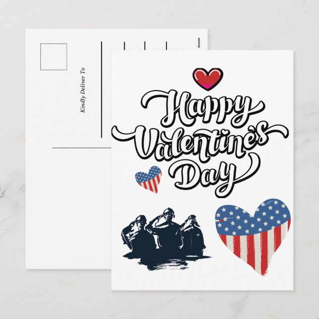 Postal Festiva Día de San Valentín simple Ejército de soldados mi (Anverso / Reverso)