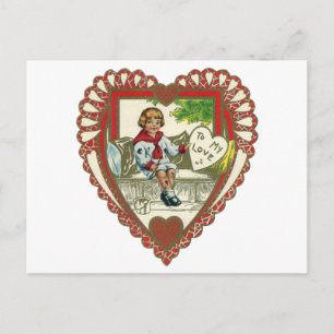 Postal Festiva Día de San Valentín Victoriano Antiguo, Niño en Co