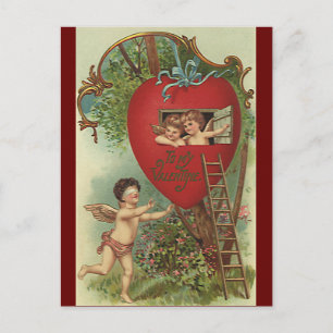 Postal Festiva Día de San Valentín victoriano de época Cherubs Tr