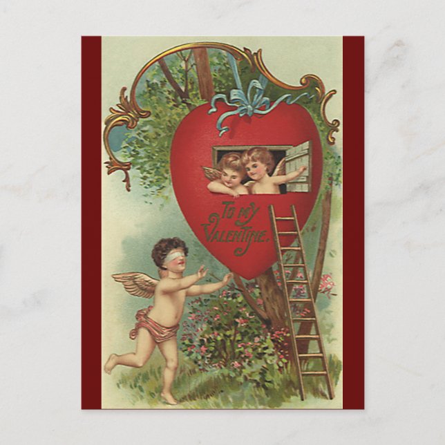 Postal Festiva Día de San Valentín victoriano de época Cherubs Tr (Anverso)
