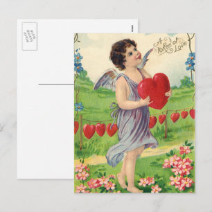 Postal Festiva Día de San Valentín vintage, Ángel Victoriano con 