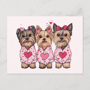 Postal Festiva Día de San Valentín Yorkie Dogs