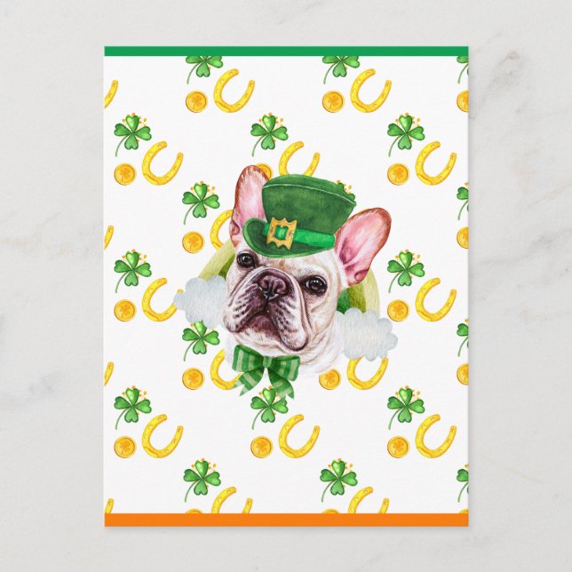 Postal Festiva Día del Bulldog francés Shamrock St Patricks (Anverso)