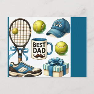 Postal Festiva Día del padre del padre del tenis con raqueta y pe