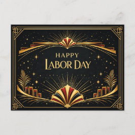 Postal Festiva Día del Trabajo Art Déco Patriótico de Oro Tributo