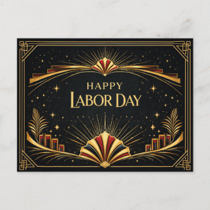 Postal Festiva Día del Trabajo Art Déco Patriótico de Oro Tributo