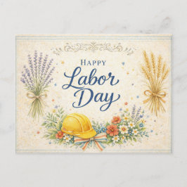Postal Festiva Día del Trabajo Azul Vintage Feliz