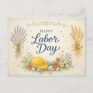 Postal Festiva Día del Trabajo Azul Vintage Feliz