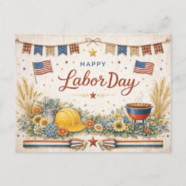 Postal Festiva Día del Trabajo Rústico Americano Feliz