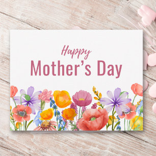 Postal Festiva Día Feliz de la Madre Floral Rosa Púrpura