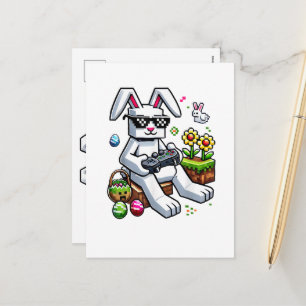 Postal Festiva Día Feliz de Pascua de Conejo Huevo Videojuego par