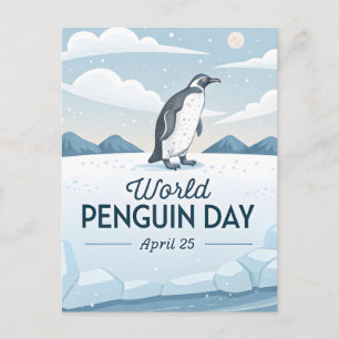 Postal Festiva Día Mundial del Pingüino Ilustración de Invierno e