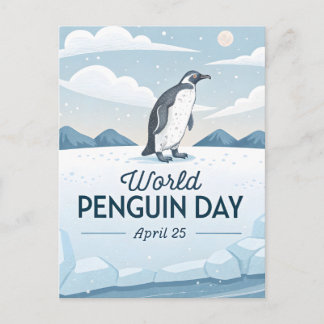 Postal Festiva Día Mundial del Pingüino Ilustración de Invierno e