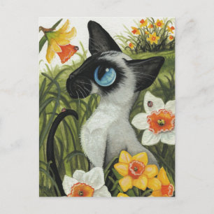 Postal Festiva Diapositivas de la primavera del gato siamés de Bi