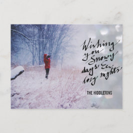 Postal Festiva Días Nevados Noches Acogedoras Escritura Bokeh Fot