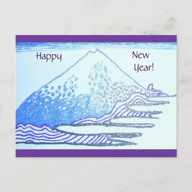 Postal Festiva Dibujando en tinta del gel, pintura de Hokusai (Anverso)