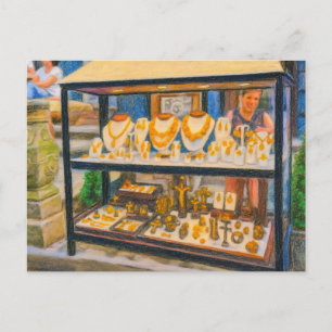 Postal Festiva Dibujo al pastel de la calle del ámbar de Danzig c